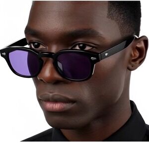 Men Women Sunglasses Glossy Black Frame Purple Lens Retro Inspired Unisex Classy